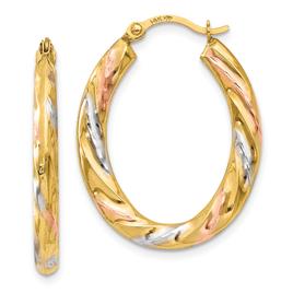 Gold Classics(tm) 14kt. & Rhodium Oval Scallop Hoop Earrings