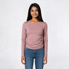 Juniors No Comment Fleece Lined Crew Neck Side Ruched Top