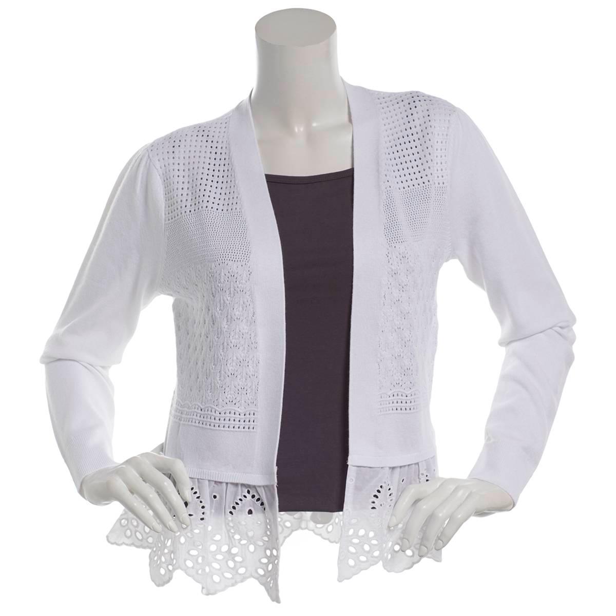 Womens 89th & Madison Long Sleeve Lace Hem Cardigan