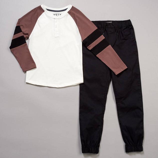 Boys (8-16) VSTR Long Sleeve Henley & Stretch Jogger Set - White