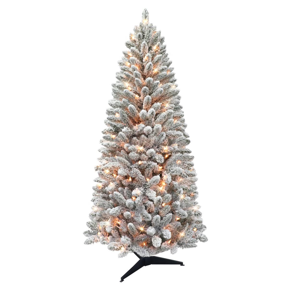 Puleo International 6ft. Pre-Lit Flocked Pine Christmas Tree