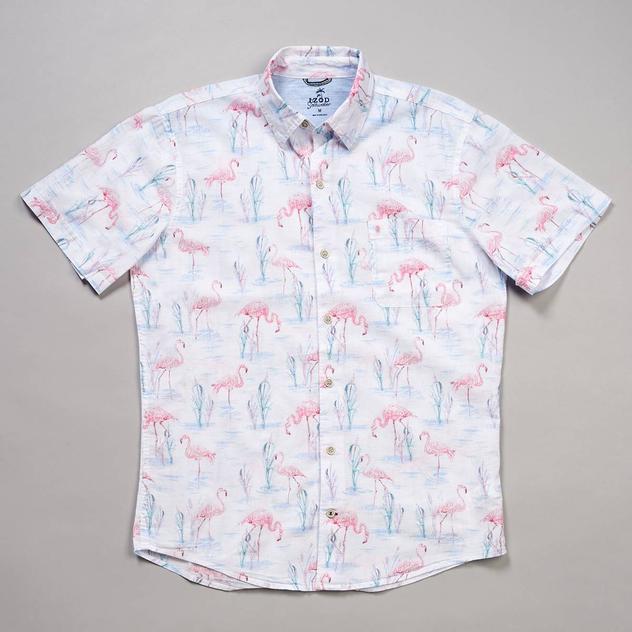 Mens IZOD® Flamingos Chambray Button Down Shirt - Bright White