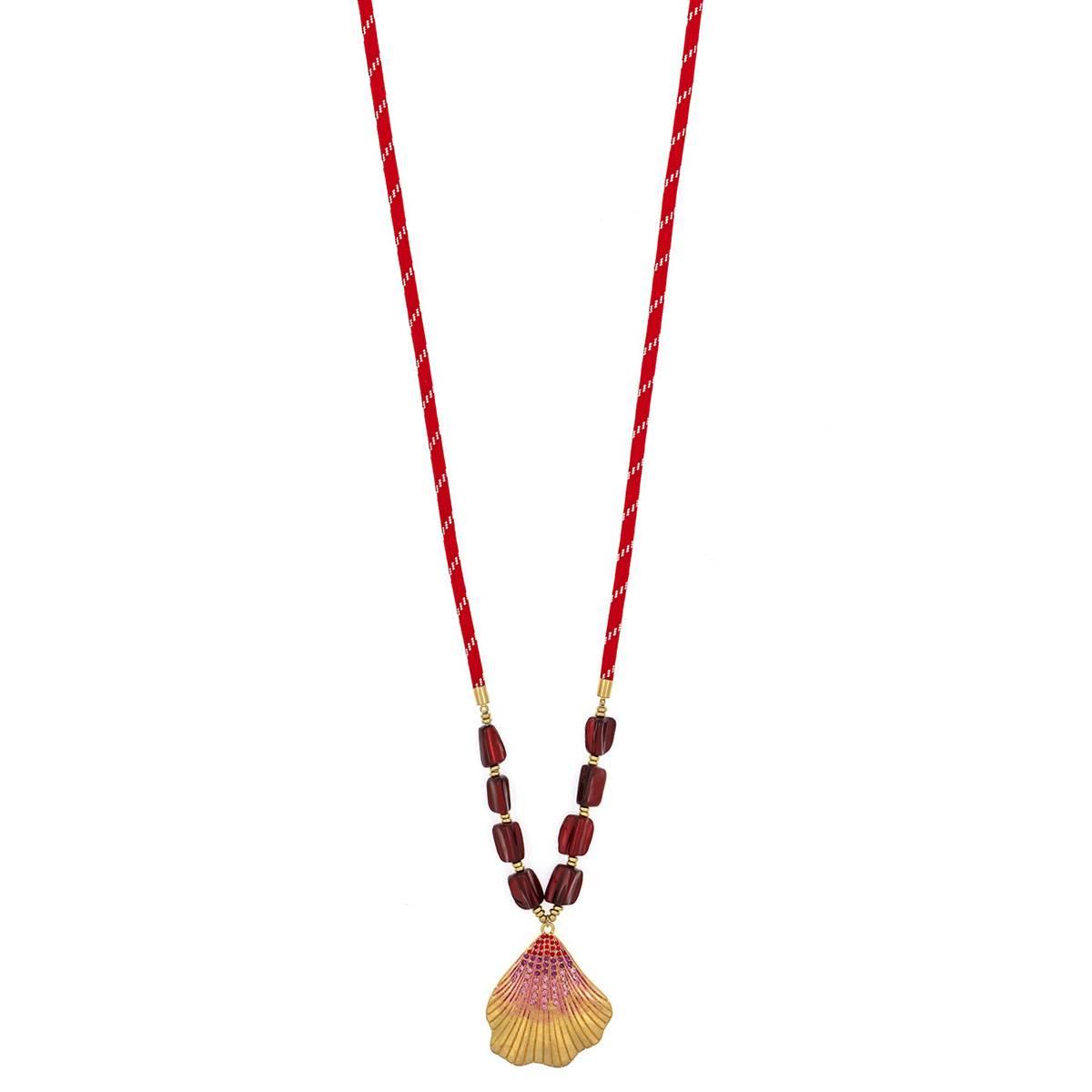 Ashley Cooper(tm) Fuchsia Cord Necklace with Stone Shell Pendant