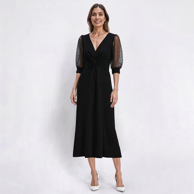 Womens MSK Clip Dot Sleeve V Neck Twist Midi Dress