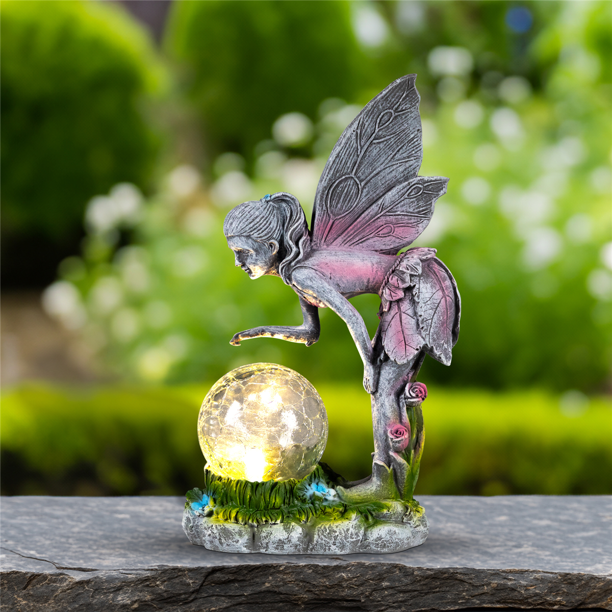 Northlight Solar Fairy with Gazing Ball Outdoor Garden Statue