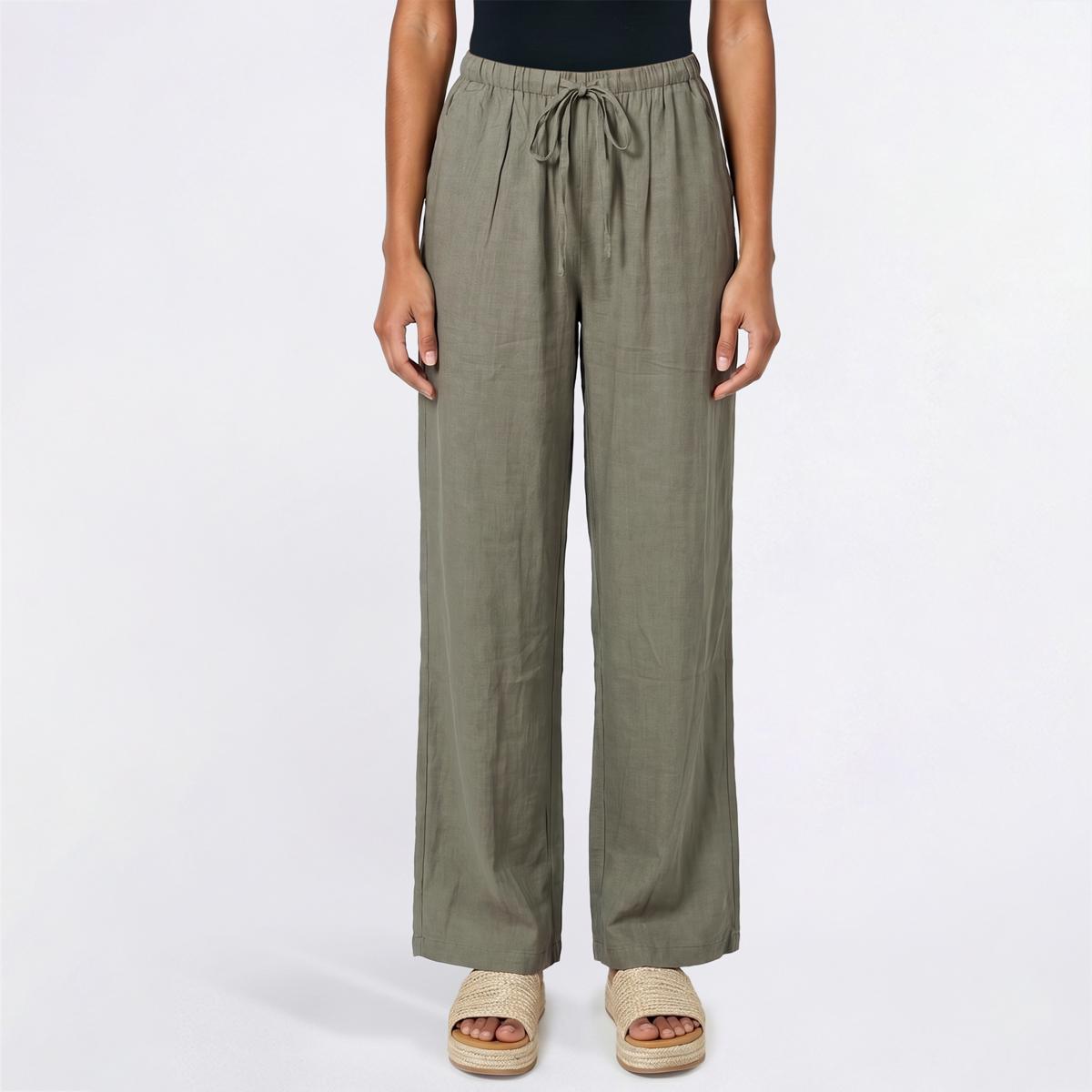 Juniors Hunter & Brown Linen Blend Wide Leg Tie Waist Pants