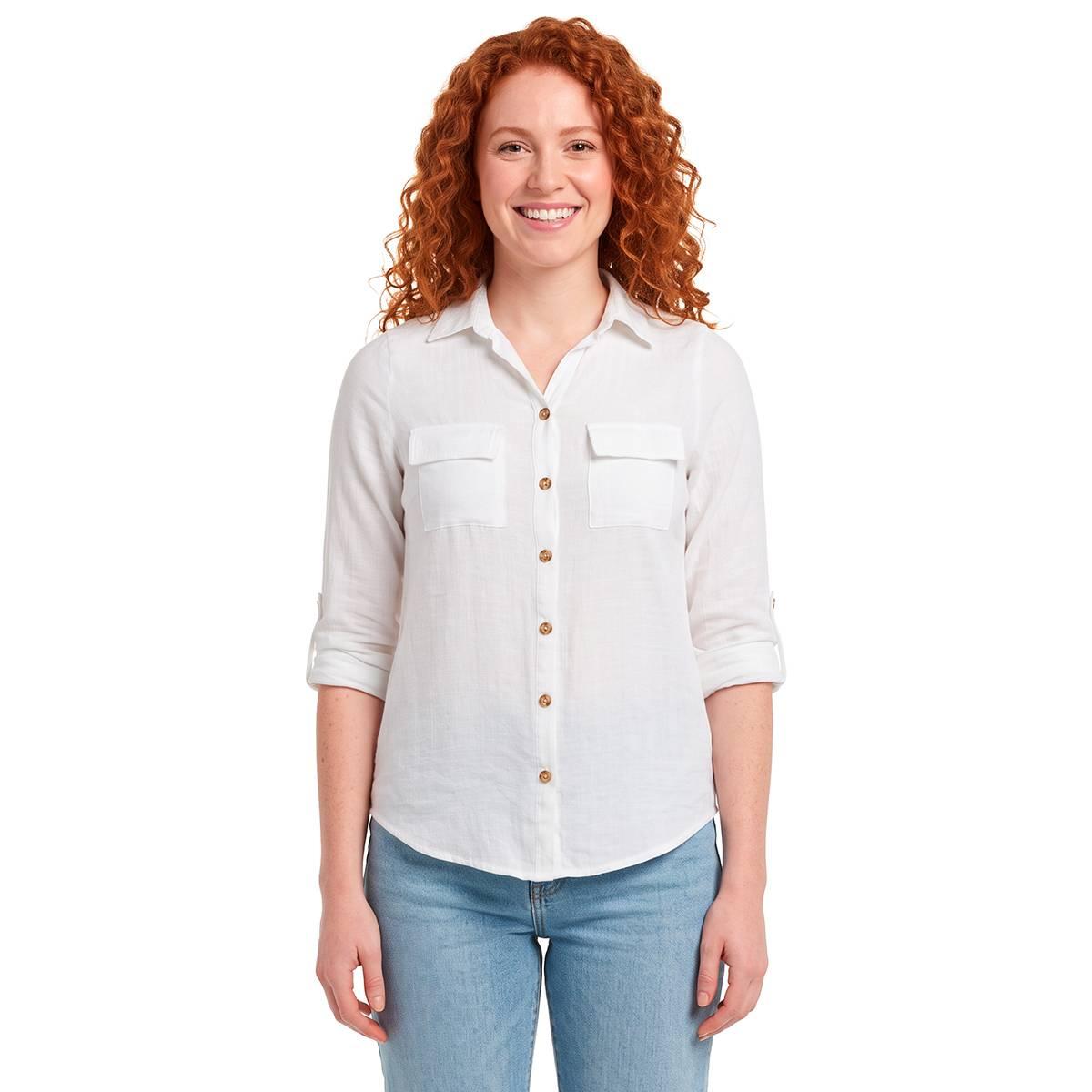 Womens Notations 3/4 Button Front Solid Tuwa Blouse