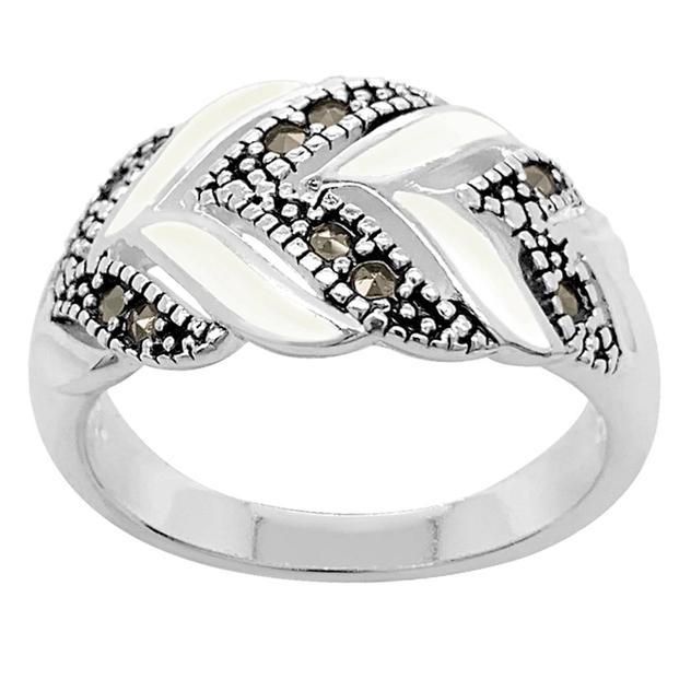 Marsala Silver Plated Marcasite  Mother of Pearl Statement Ring