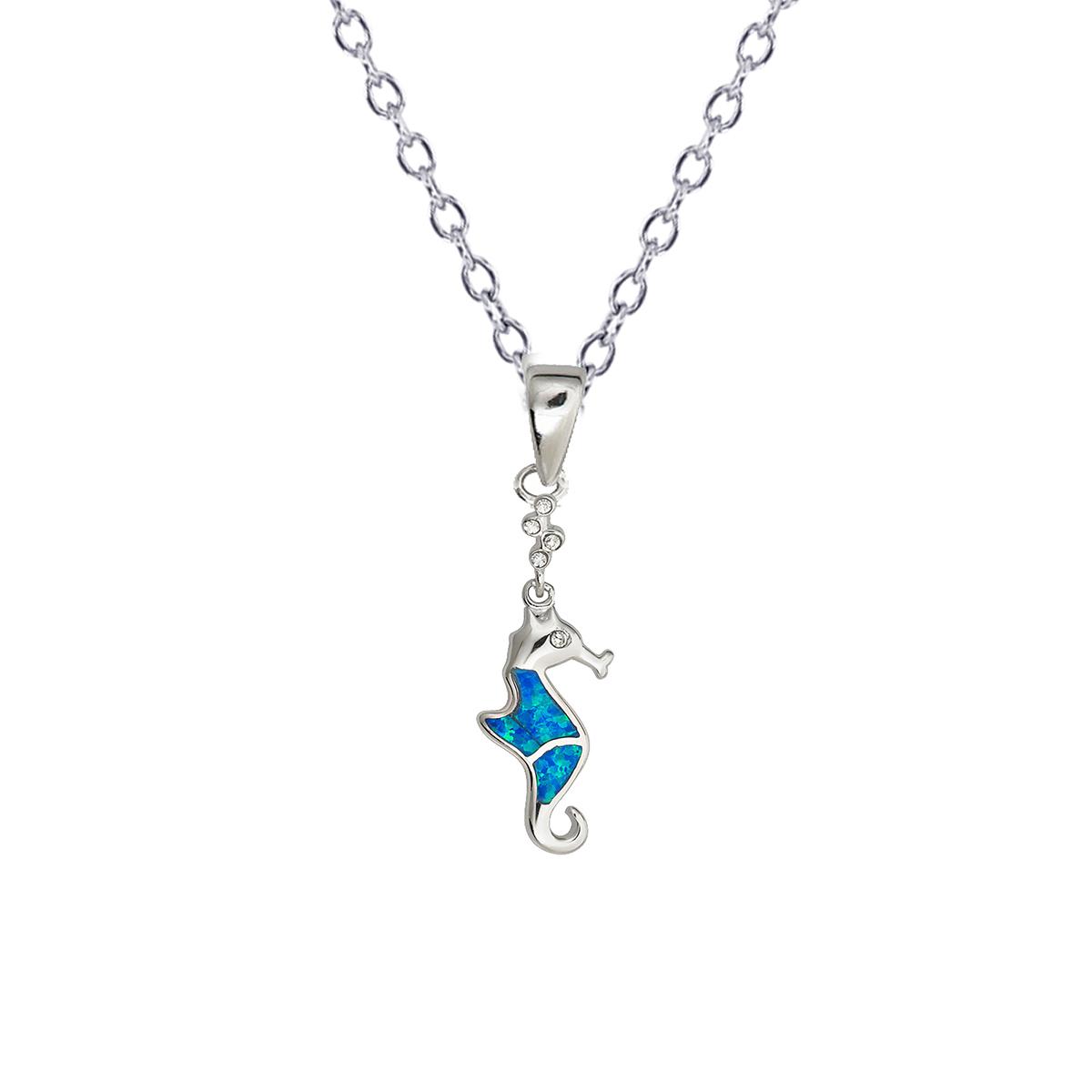 Gemstone Classics(tm) Silver & Created Opal Seahorse Necklace