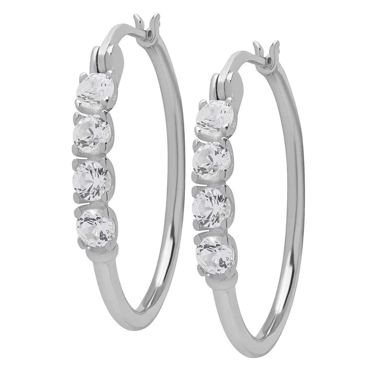 Gianni Argento Sterling Silver 4-Stone Hoop Earrings