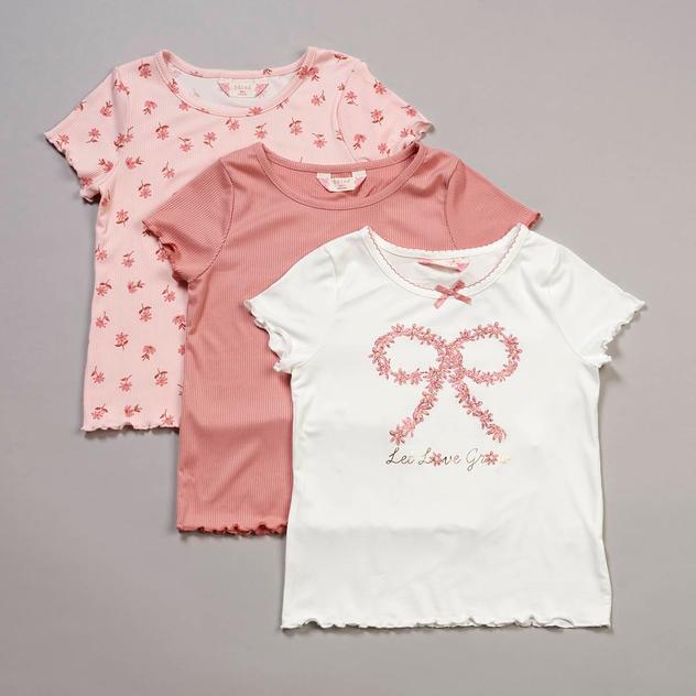 Girls (7-12) Bkind 3pk. Short Sleeve Bow & Floral Tees