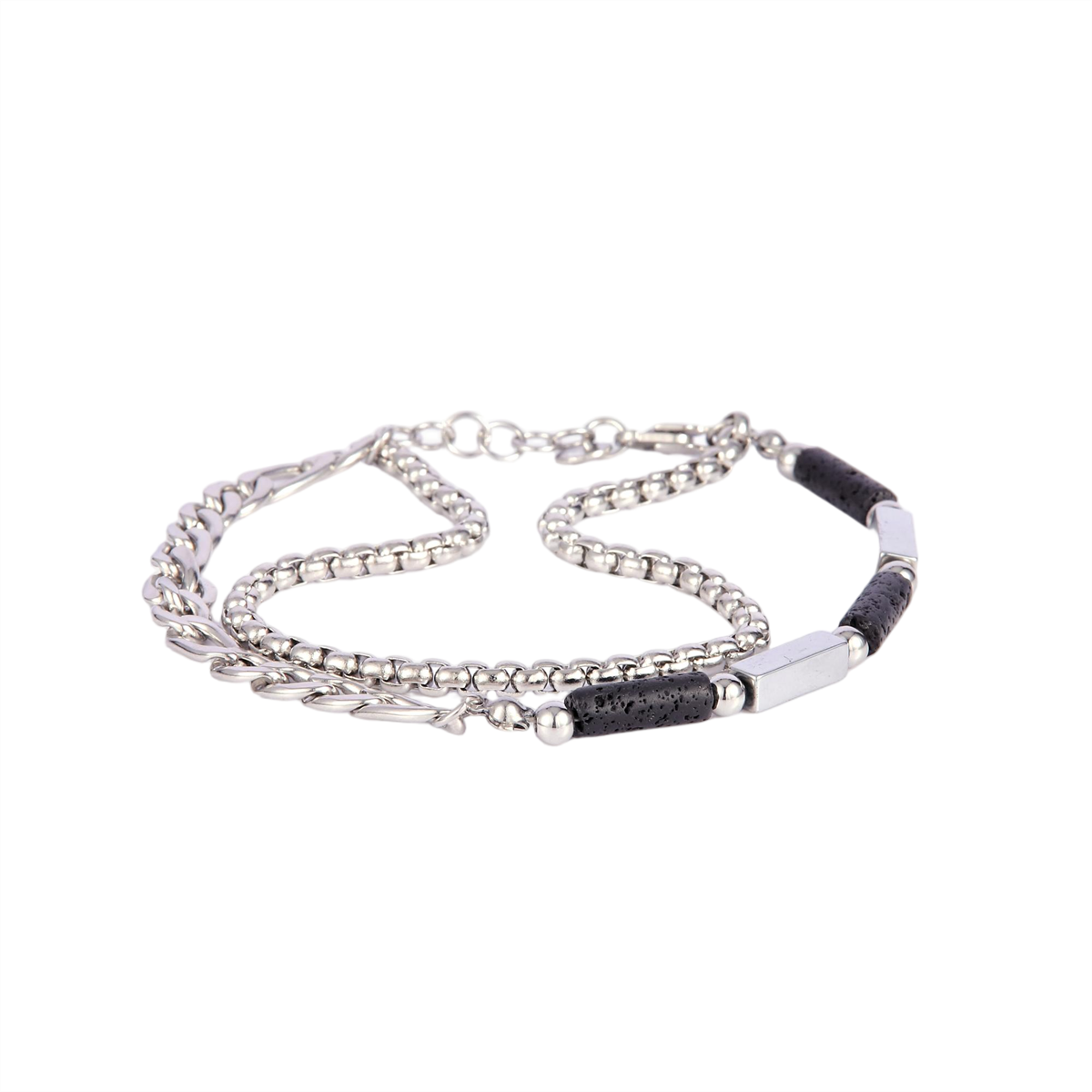 Mens Iron Saints Onyx Bead & Layered Curb Chain Bracelet