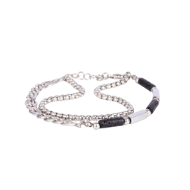 Mens Iron Saints Onyx Bead & Layered Curb Chain Bracelet