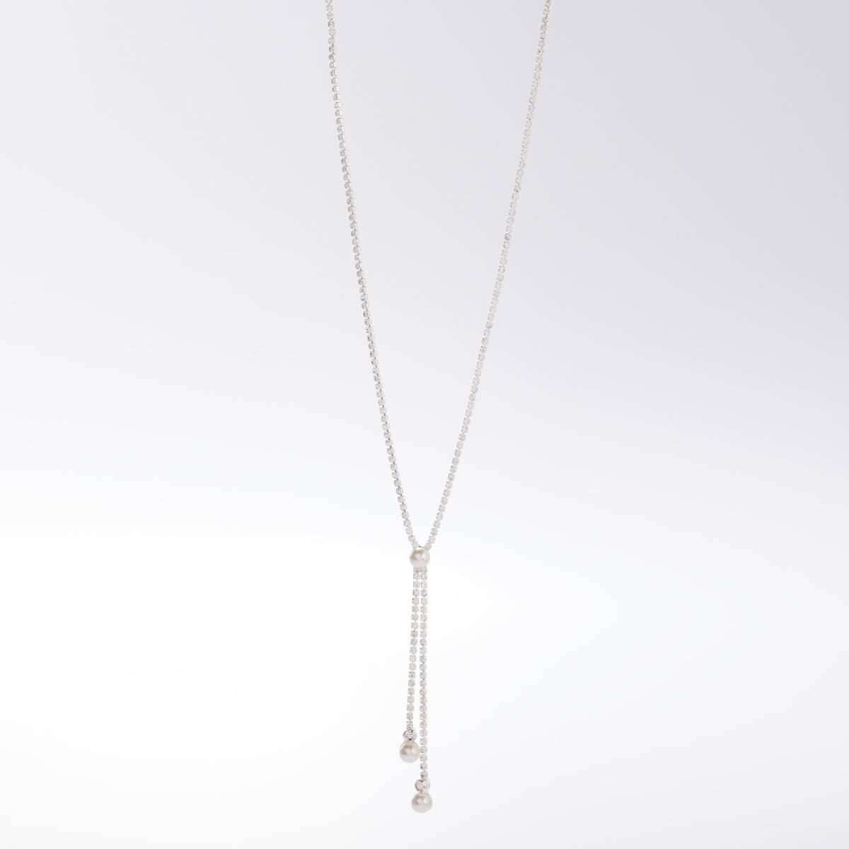 Rosa Rhinestones Pearl Tassels Lariat Necklace