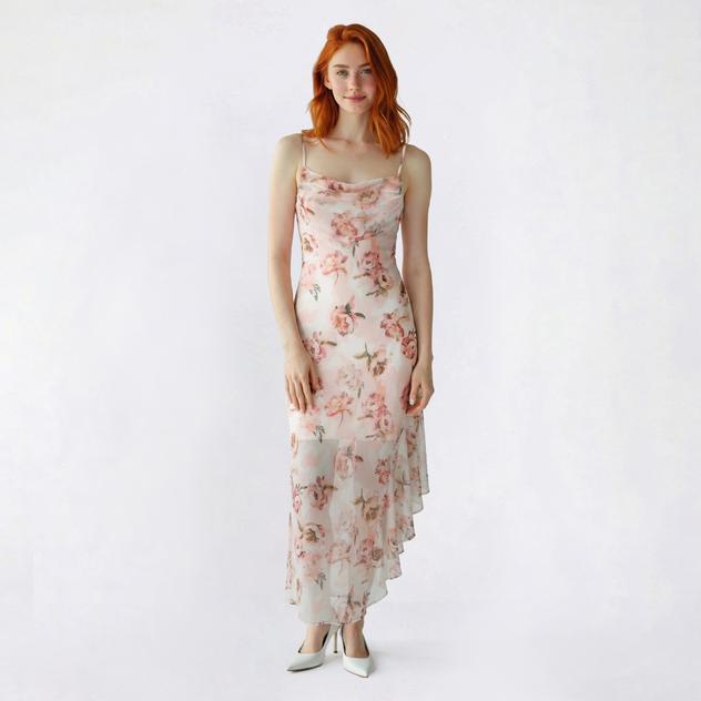 Juniors No Comment Asymmetrical Hem Dreamscape Floral Midi Dress
