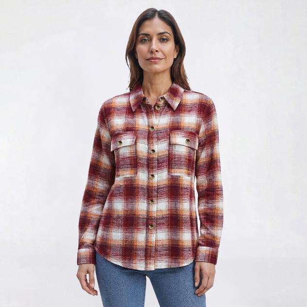 Womens Dash Soft Brushed Plaid Slub Button Front Flannel