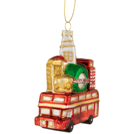 Northlight Merry Christmas Double Decker Tour Bus Glass Ornament