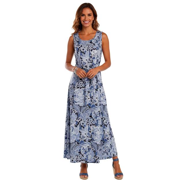 Womens Nina Leonard Sleeveless Floral Maxi Fit & Flare Dress