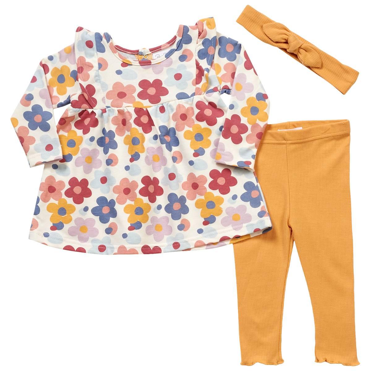 Baby Girl (12-24M) Rene Rofe(R) Flower Tunic/Leggings/Headband Set