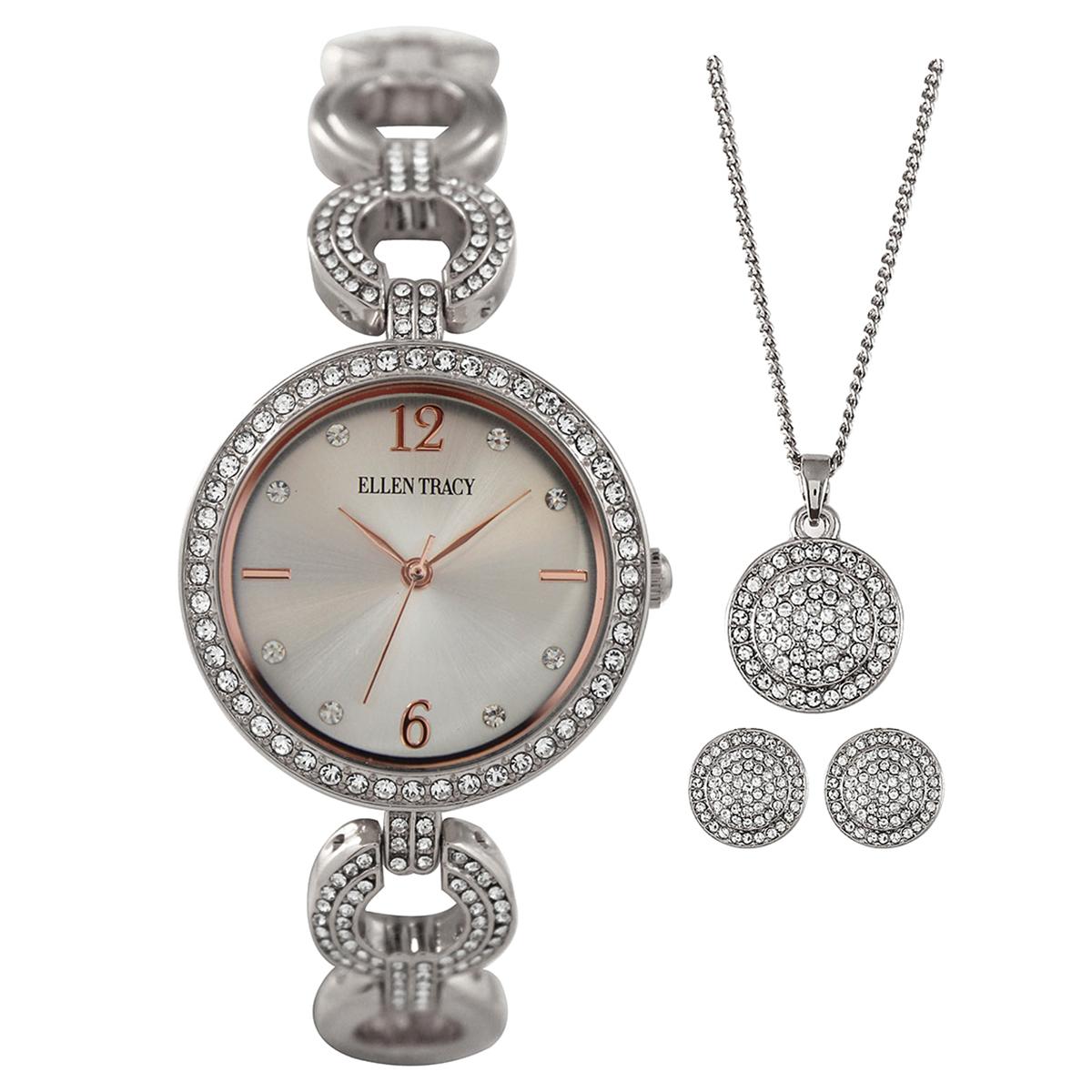 Ellen Tracy Silver-Tone Crystal Watch Set - ETJ8136SL