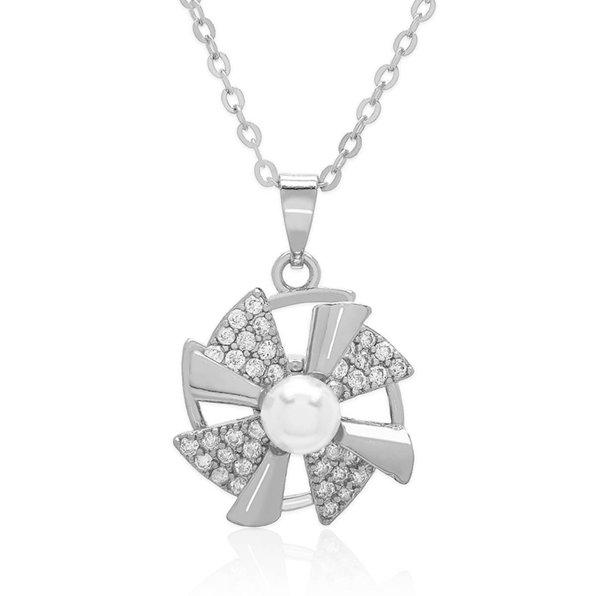Silver Plated Pinwheel Spinner Pendant Necklace