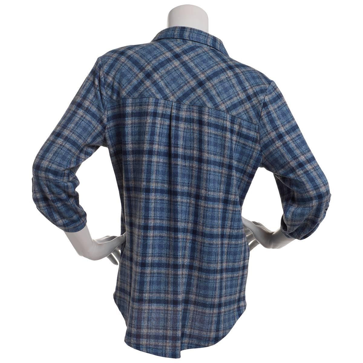 Plus Size Emily Daniels 3/4 Sleeve Plaid Hacci Blouse - Denim