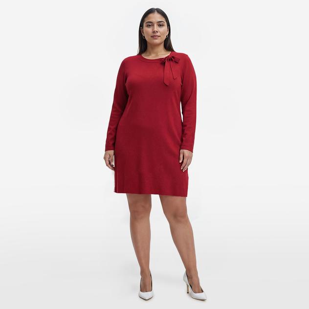 Plus Size Robbie Bee Long Sleeve Bow Neck Sweater Dress