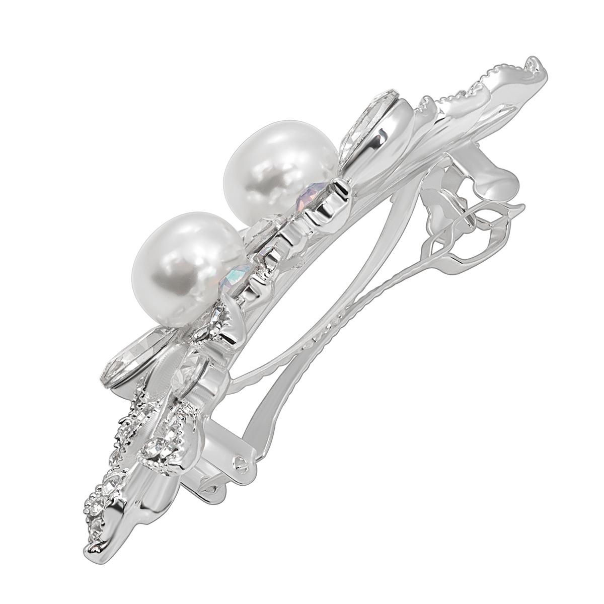 Roman Silver-Tone Crystal and Pearl Hair Barrette