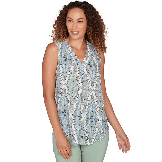 Womens Emaline Seabreeze Essence Sleeveless Paisley Blouse