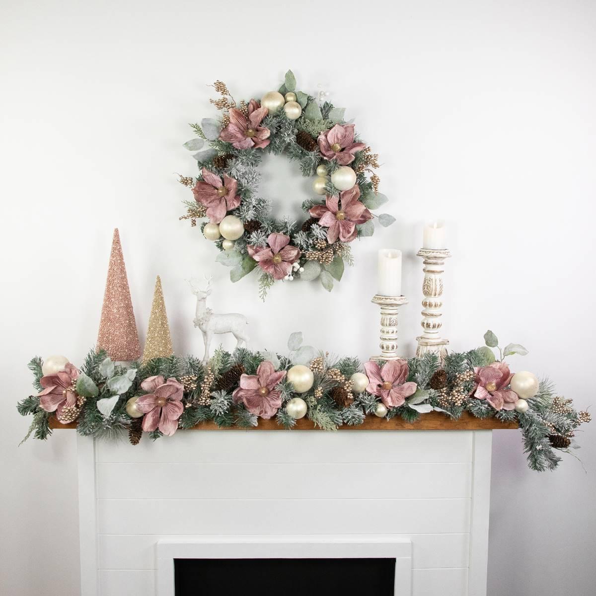 Northlight Seasonal 24in. Floral Frosted Pine Christmas Wreath