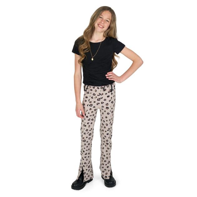Girls (7-12) Tween Diva Rib Ruched Top with Flare Leopard Pants