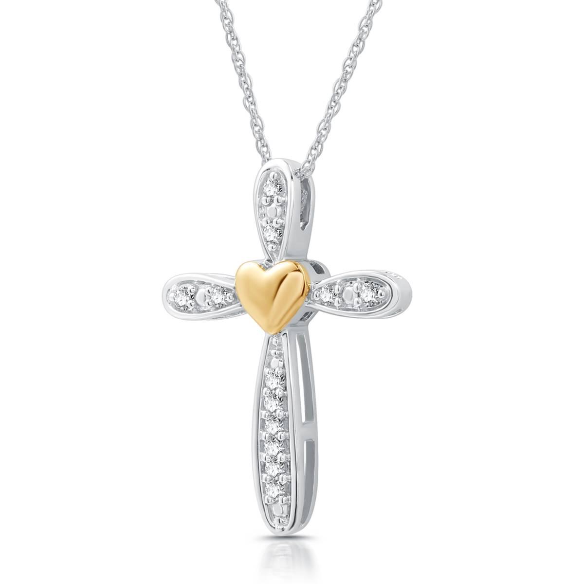 Nova Star® Two-Tone Gold 1/10ctw. Lab Grown Diamond Cross Pendant