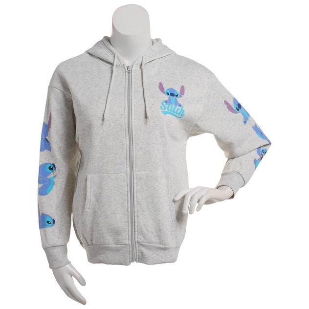 Juniors Disney All Over Stitch Screen Printed Zip Up Hoodie