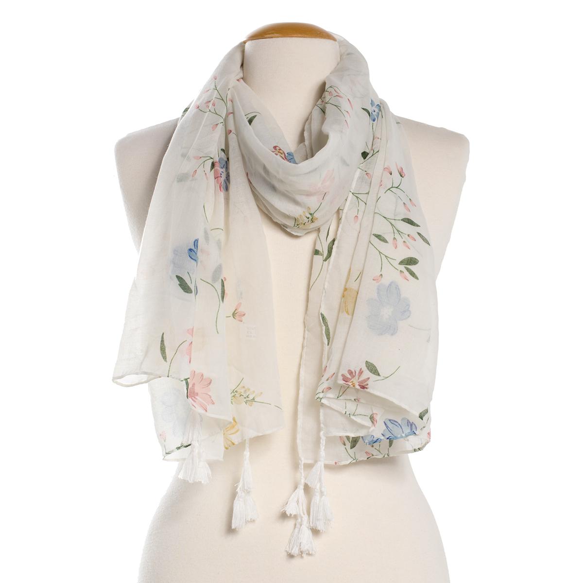 Womens Renshun Sheer Ivory Floral Oblong Scarf