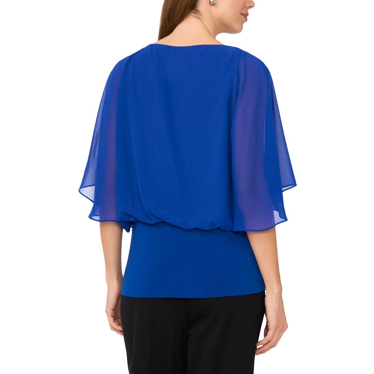 Petite MSK 3/4 Sleeve Rhinestone Trim Blouson Blouse