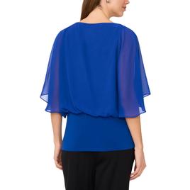 Petite MSK 3/4 Sleeve Rhinestone Trim Blouson Blouse
