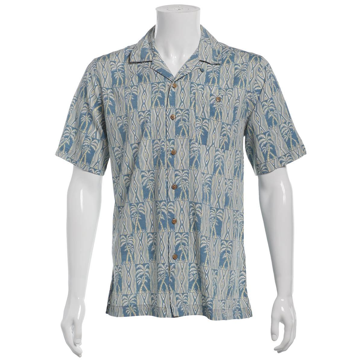 Mens Campia Short Sleeve Rayon Spandex Button Down Shirt - Aqua