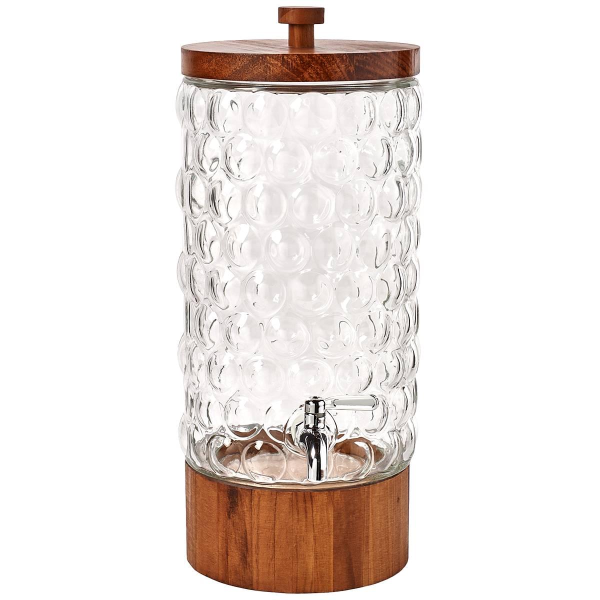 Circle Glass Palermo 2 Gal Bev Dispenser w/ Wooden Base