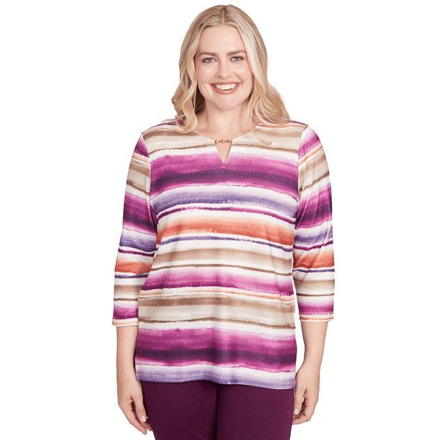 Petite Alfred Dunner Urban Legend Watercolor Biadere Blouse