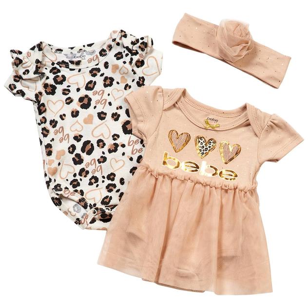 Baby Girl (NB-9M) Bebe 2pk. Short Sleeve Leopard Bodysuit Set