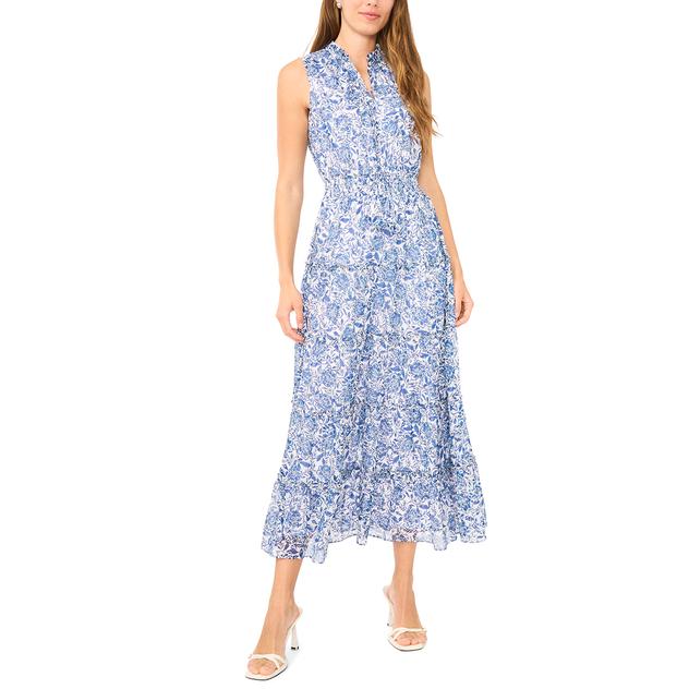 Womens MSK Sleeveless Floral Tiered Midi Dress