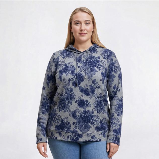 Plus Size Emily Daniels Long Sleeve Floral Tulip Hoodie