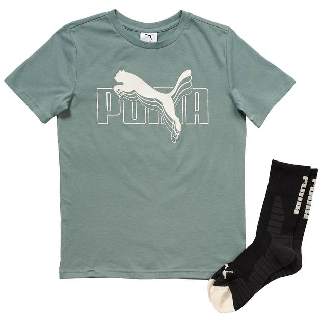 Boys (8-20) Puma® Jersey Short Sleeve Tee & Crew Socks - Green