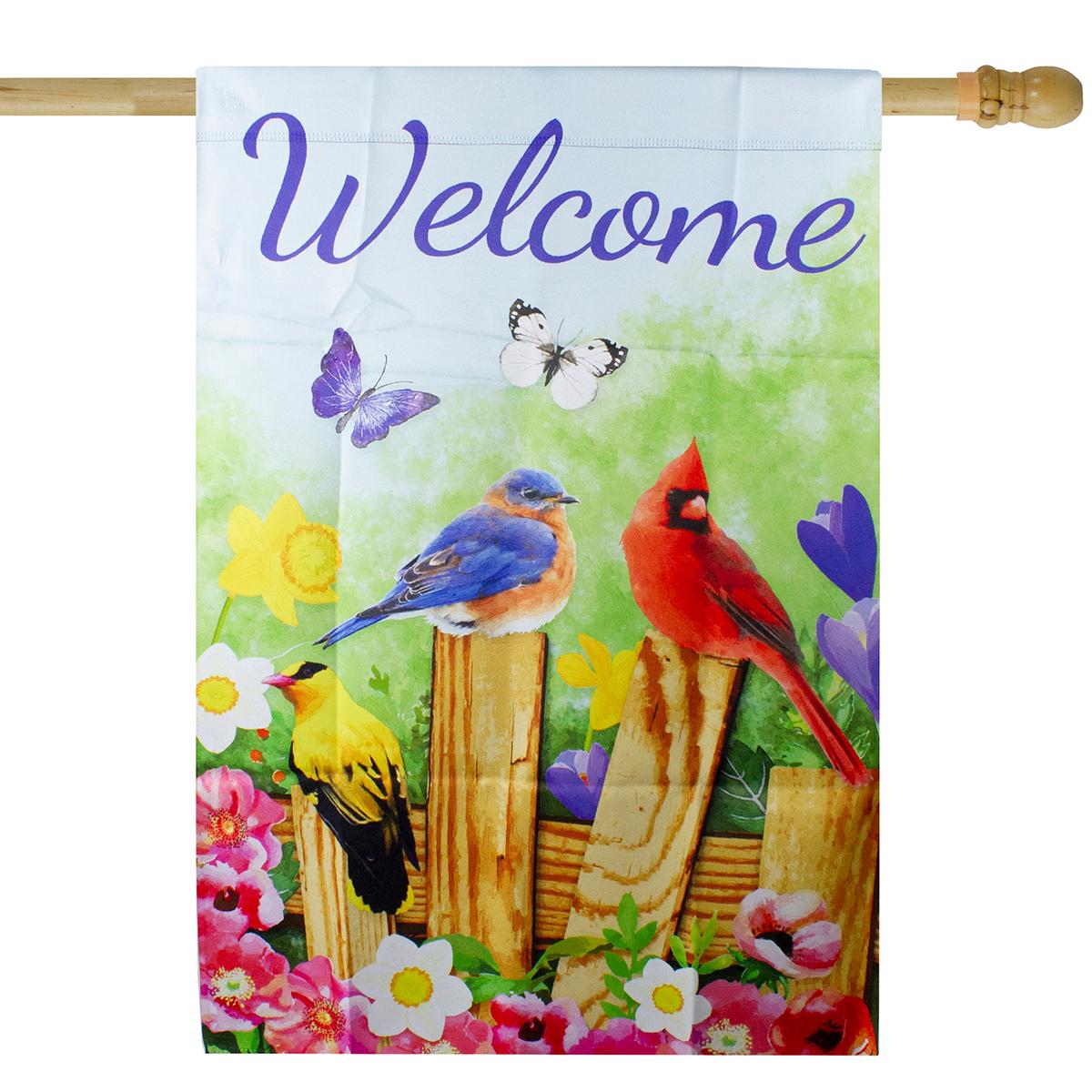 Northlight Seasonal Welcome Birds on a Fence Outdoor Flag