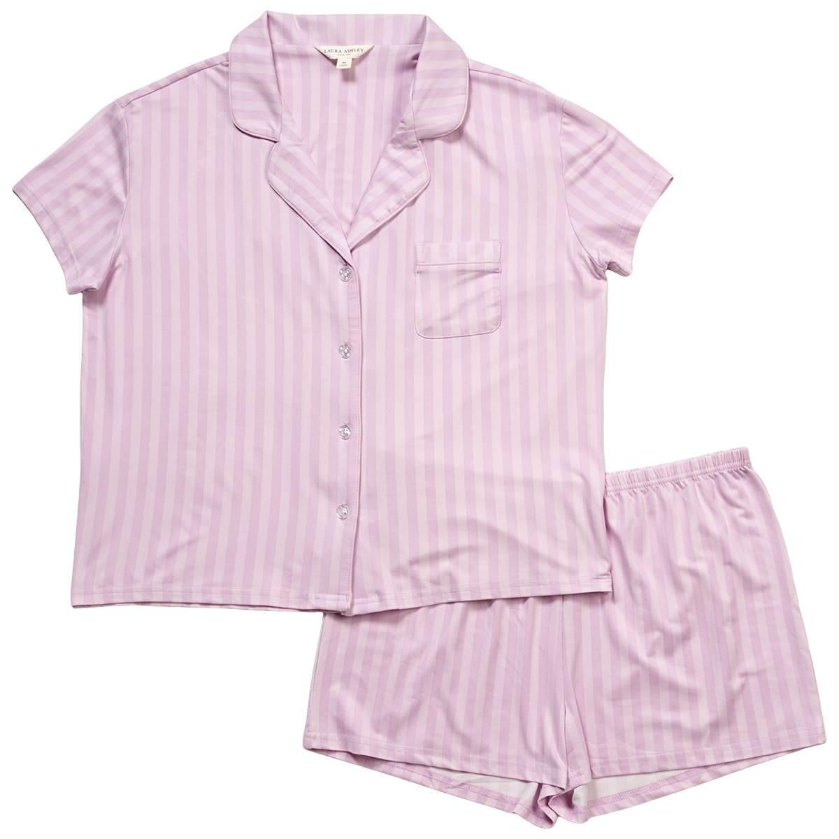 Womens Laura Ashley Short Sleeve Stripe Boxer Pajama Set