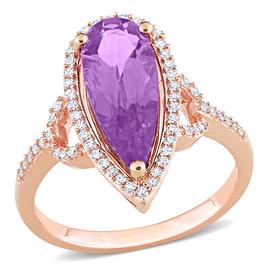 Gemstones Classics(tm) 14kt. Rose Gold Pear Amethyst Halo Ring