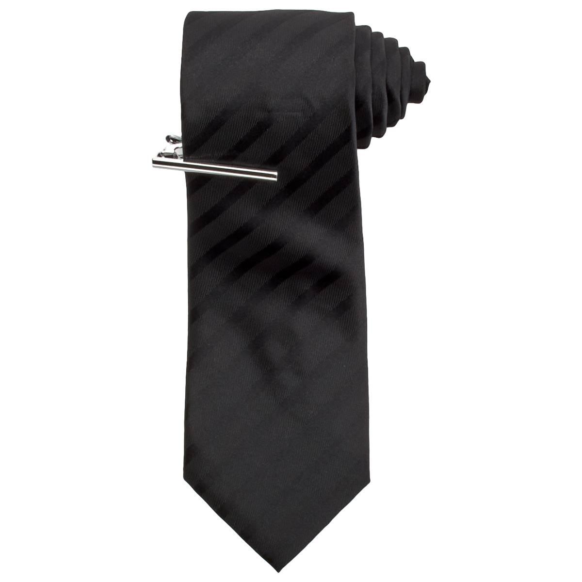 Mens Bill Blass Solid Stripe Tie & Tie Bar