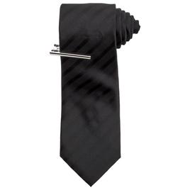 Mens Bill Blass Solid Stripe Tie & Tie Bar