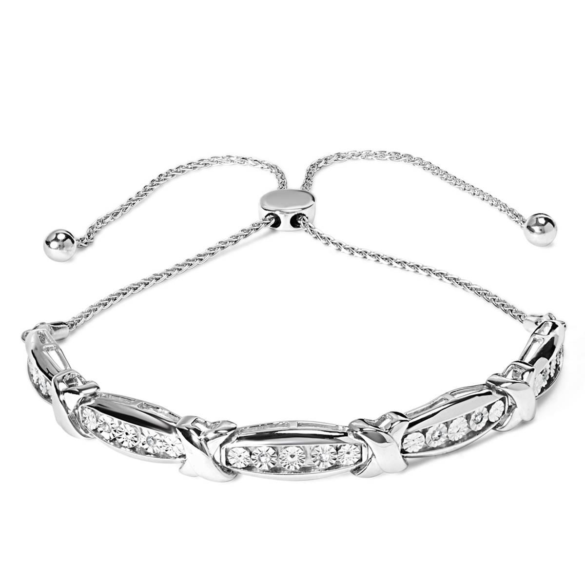 Haus of Brilliance Sterling Silver 1/10ctw. Diamond X Bracelet