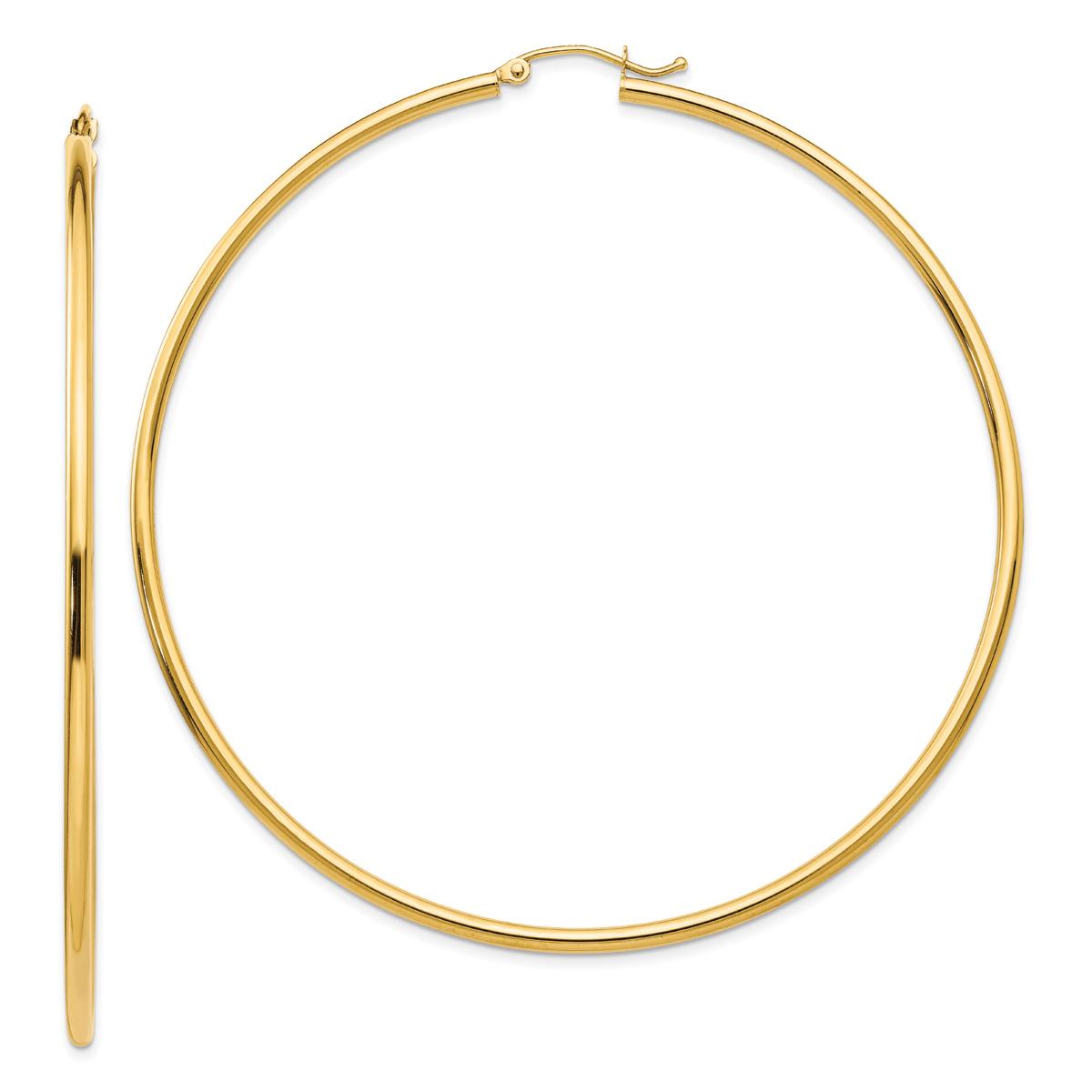 Gold Classics(tm) 14kt. Gold Polished 70mm Tube Hoop Earrings